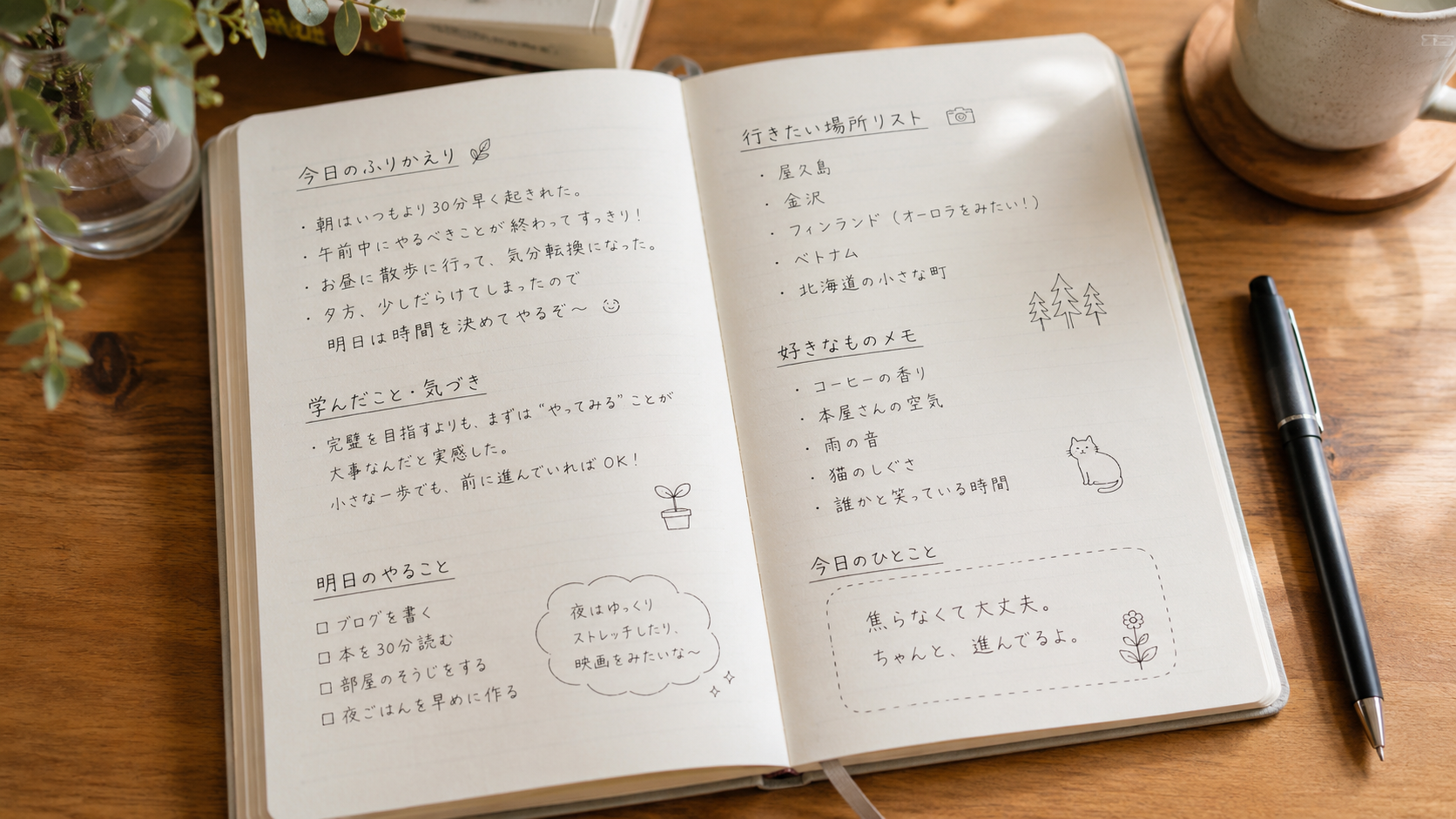 手書き文字が書かれた開いたノートのイメージ