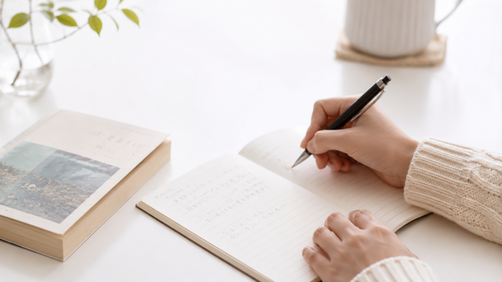 ノートに読書記録を書いているイメージ