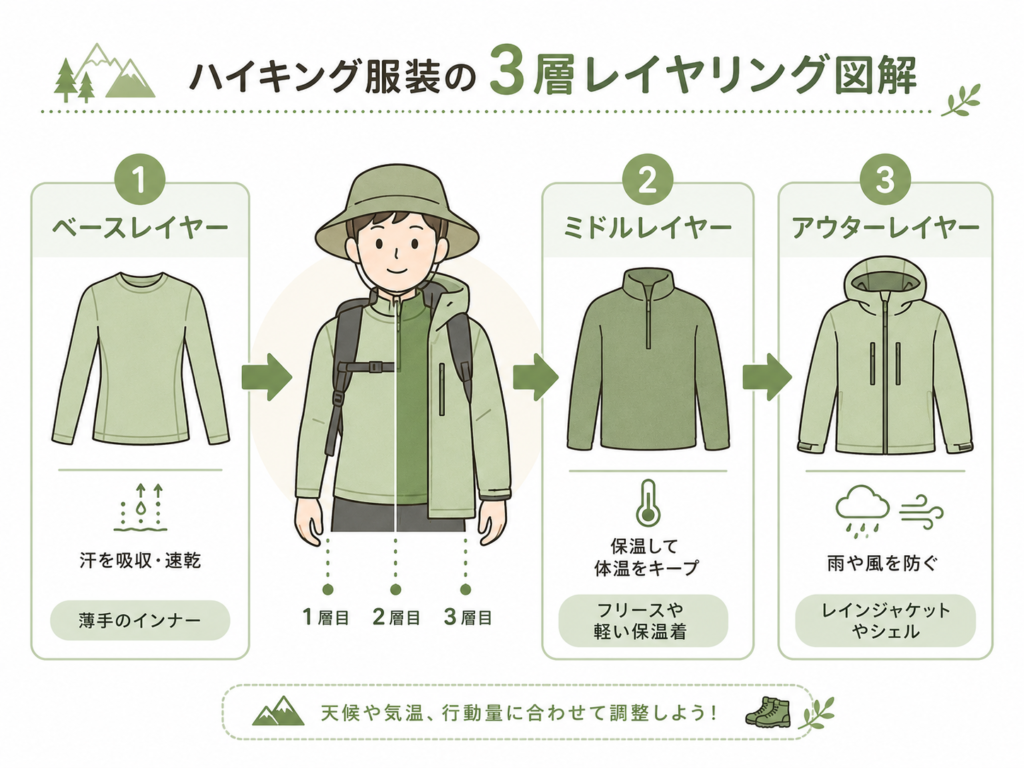 ハイキングの服装レイヤリング